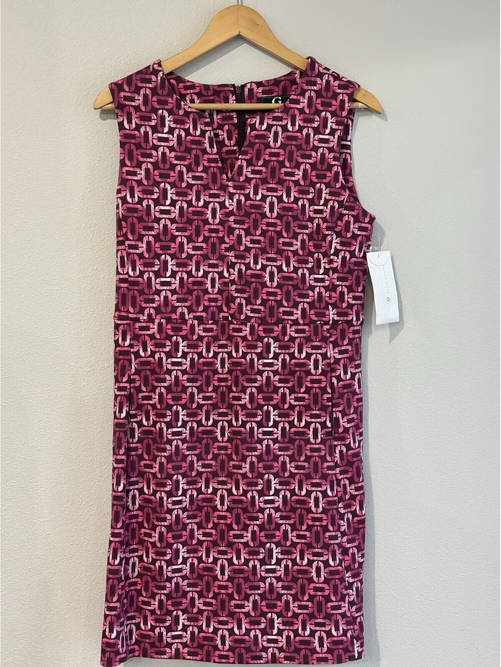 G By Guiliana sleeveless pink & magenta geometric chain-link print dress, Size M